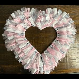 Shabby Chic Wreath Heart Shaped, Nursery Girl’s Room Pink, Gray, White , Tulle